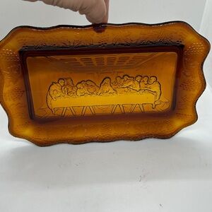 Indiana Glass Amberina Tiara Last Supper Tray serving Plate. 11 x 7 inches.